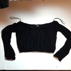 B2 Womens H&M Divided Long Sleeve Off Shoulder Crop Top Elastic Black Size Xs